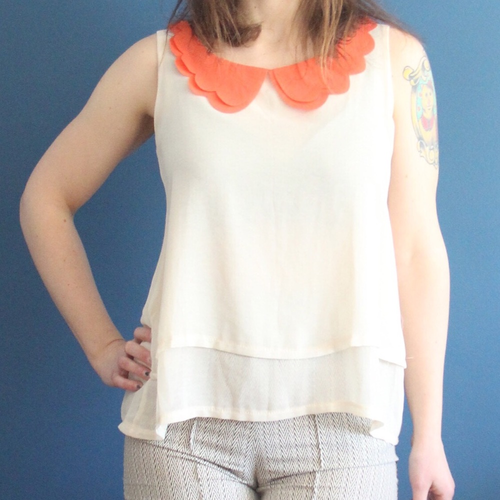 Flowing peach top with coral scalloped collar